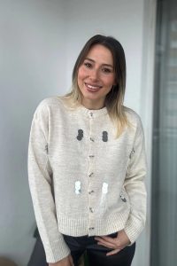 Bisiklet Yaka Pul Desen Bej Hırka
